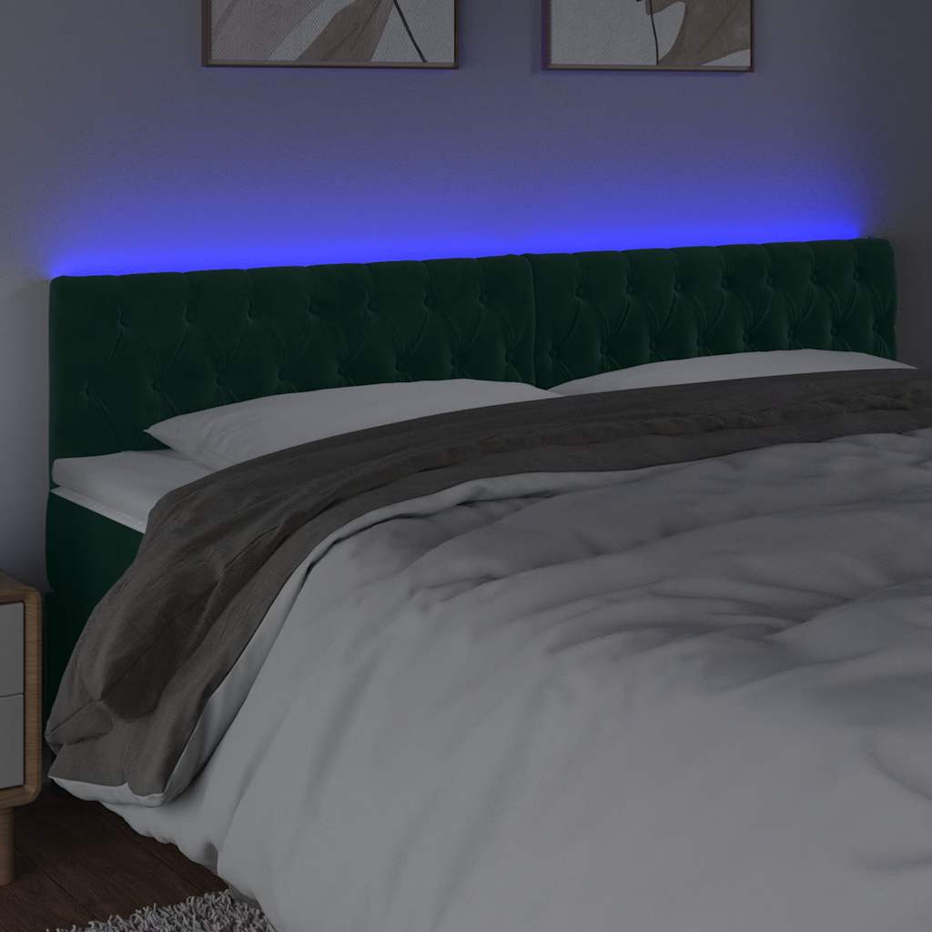 sengegavl med LED-lys 200x7x78/88 cm velour mørkegrøn
