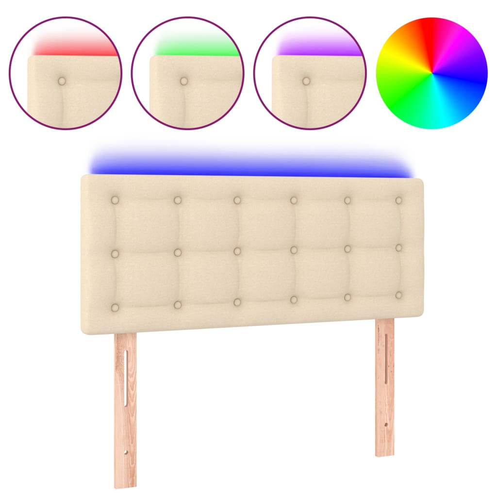 sengegavl med LED-lys 80x5x78/88 cm stof cremefarvet
