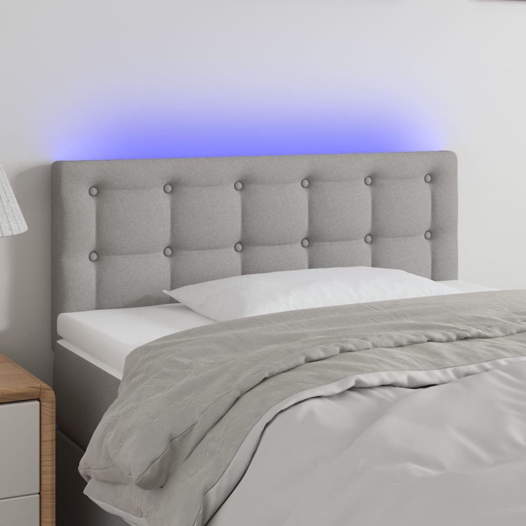 sengegavl med LED-lys 90x5x78/88 cm stof lysegrå