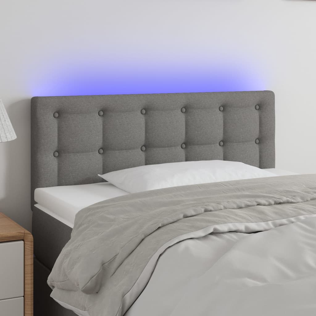 sengegavl med LED-lys 90x5x78/88 cm stof mørkegrå