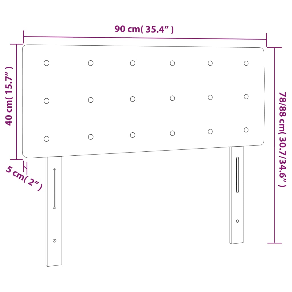 sengegavl med LED-lys 90x5x78/88 cm stof blå