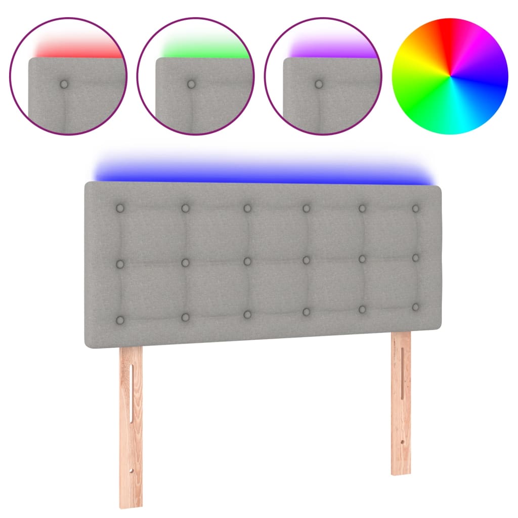sengegavl med LED-lys 100x5x78/88 cm stof lysegrå