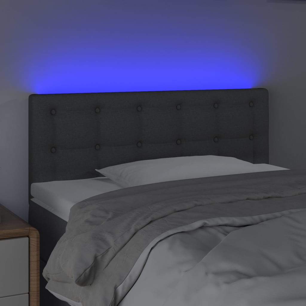 sengegavl med LED-lys 100x5x78/88 cm stof mørkegrå