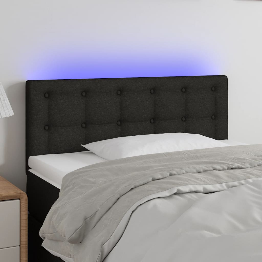 sengegavl med LED-lys 100x5x78/88 cm stof sort