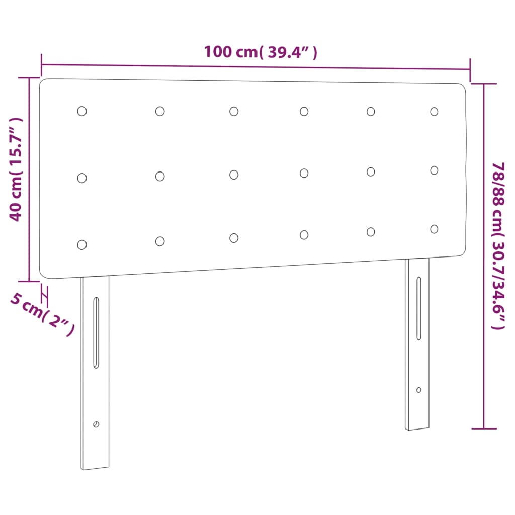 sengegavl med LED-lys 100x5x78/88 cm stof gråbrun