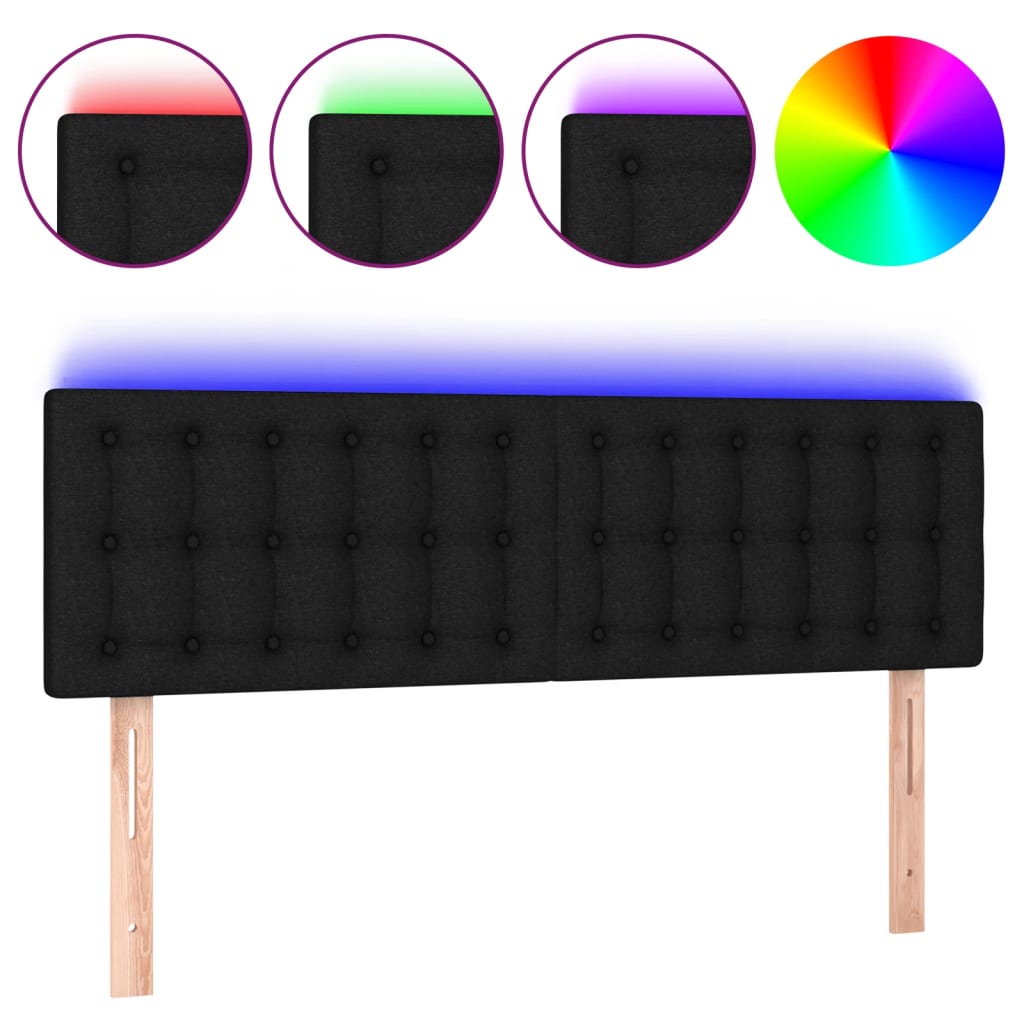 sengegavl med LED-lys 144x5x78/88 cm stof sort