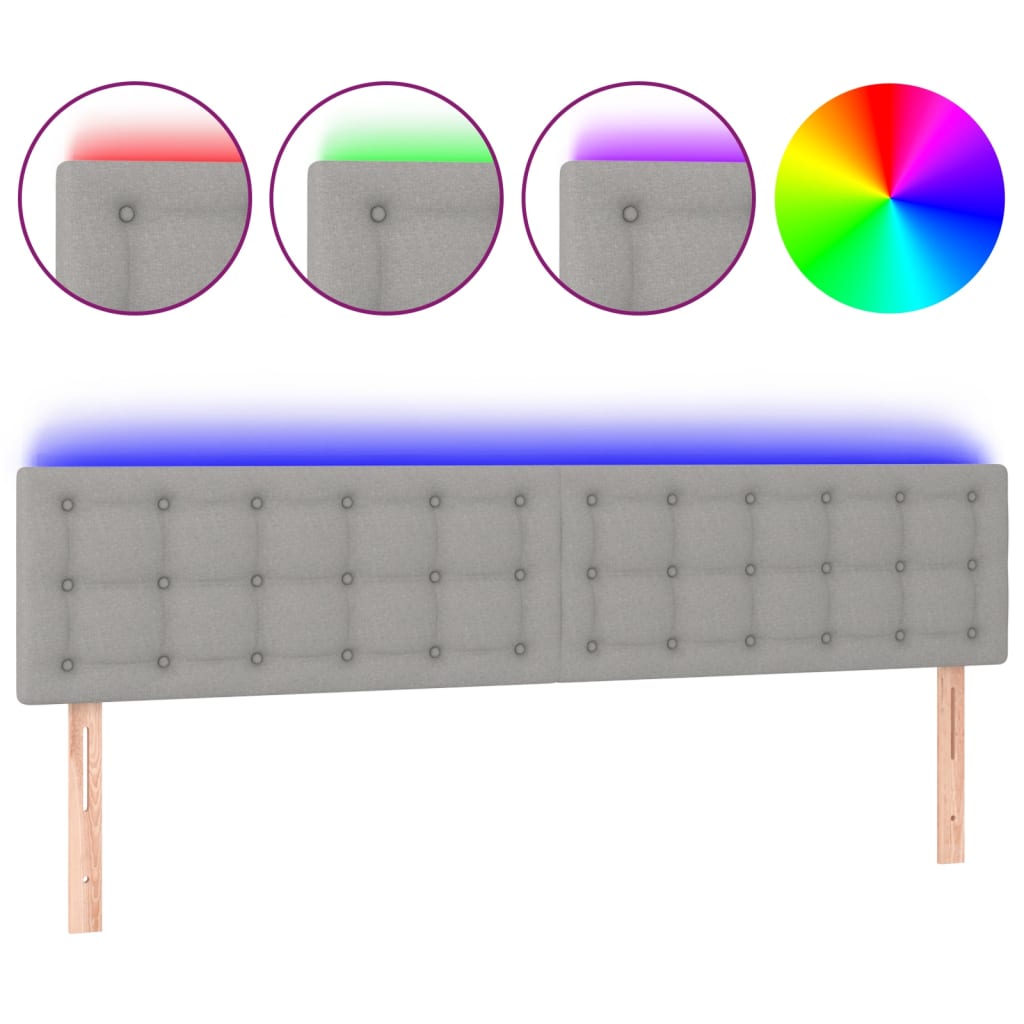 sengegavl med LED-lys 160x5x78/88 cm stof lysegrå
