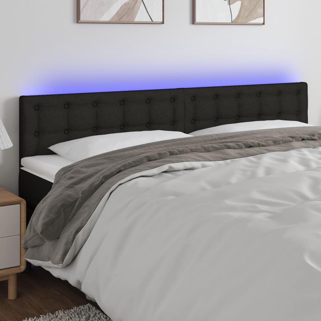 sengegavl med LED-lys 160x5x78/88 cm stof sort