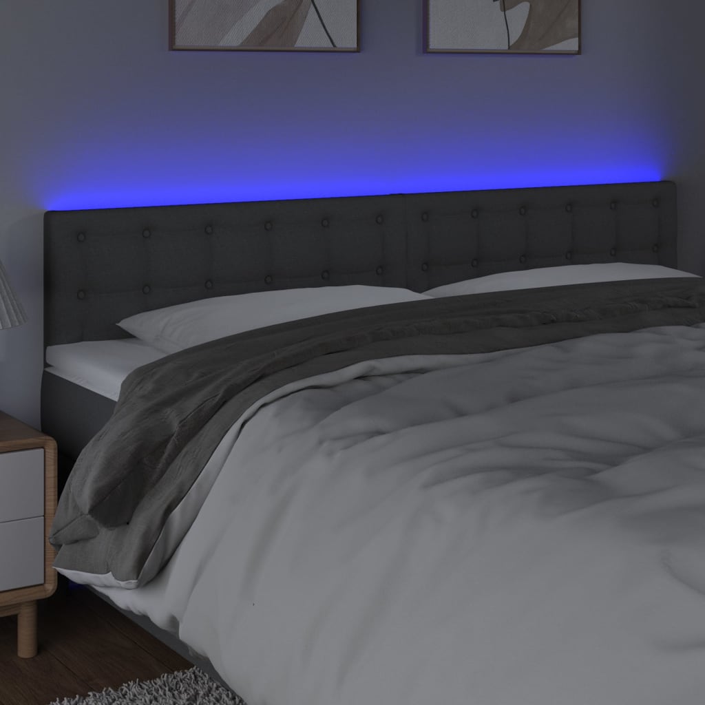 sengegavl med LED-lys 200x5x78/88 cm stof mørkegrå