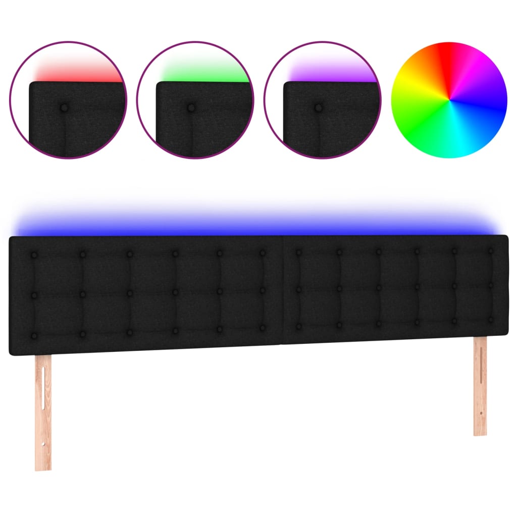 sengegavl med LED-lys 200x5x78/88 cm stof sort