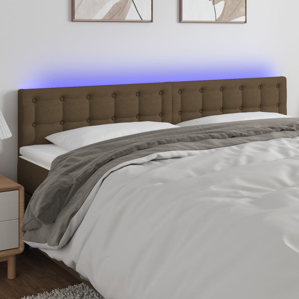 sengegavl med LED-lys 200x5x78/88 cm stof mørkebrun