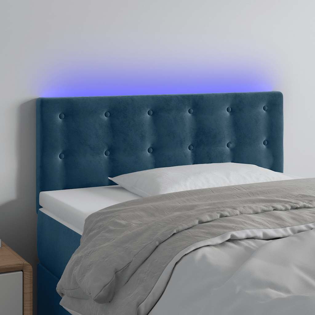 sengegavl med LED-lys 100x5x78/88 cm fløjl mørkeblå