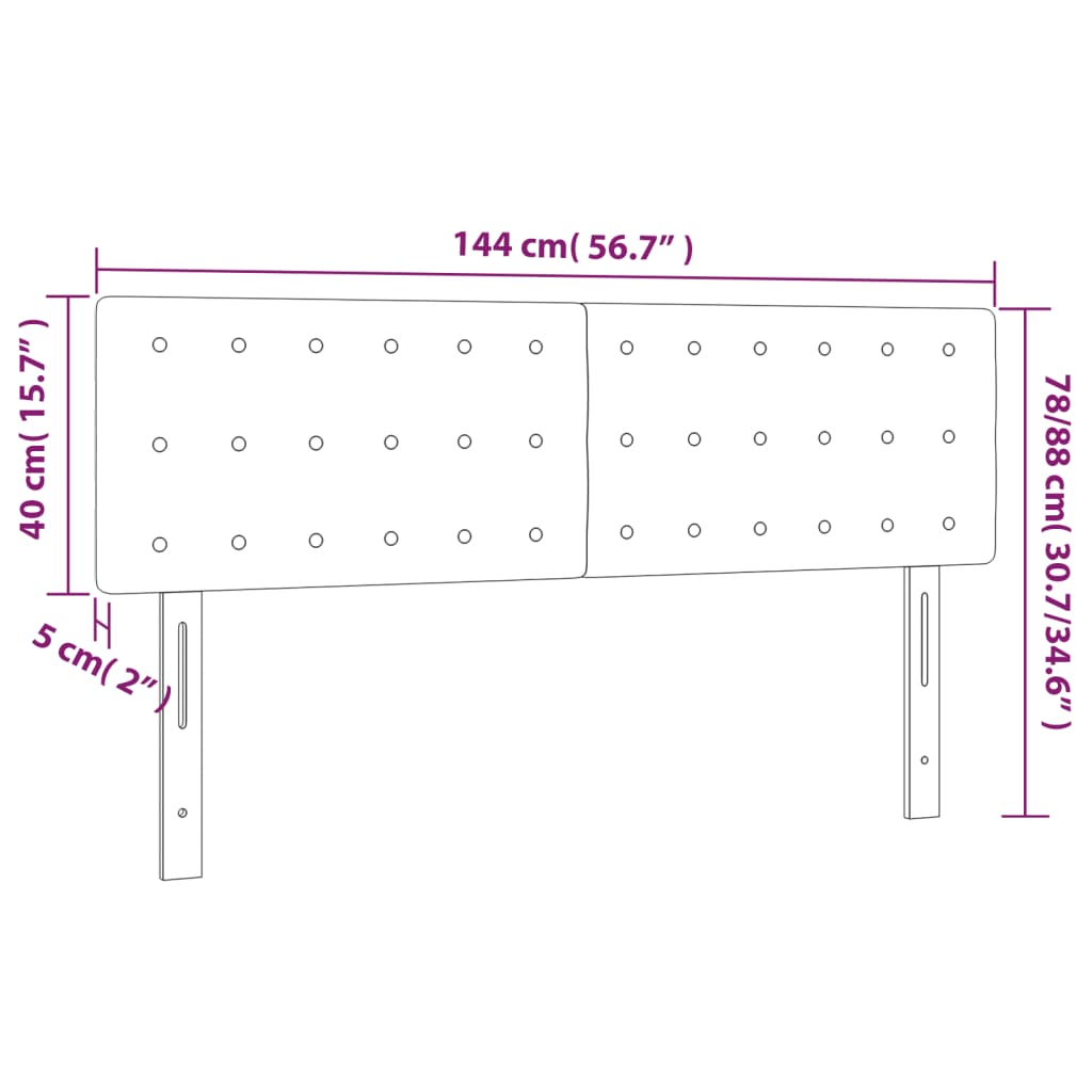 sengegavl med LED-lys 144x5x78/88 cm fløjl sort