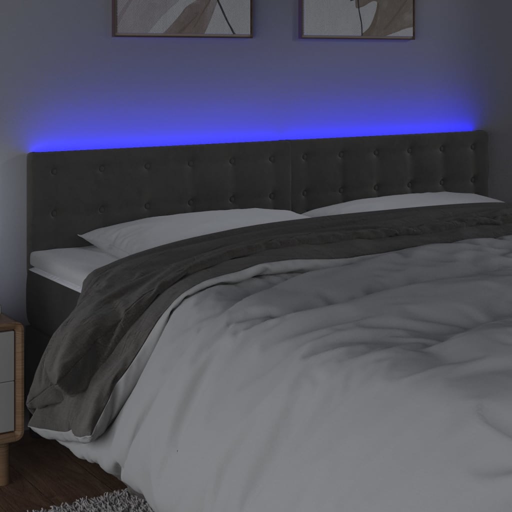 sengegavl med LED-lys 160x5x78/88 cm velour mørkegrå