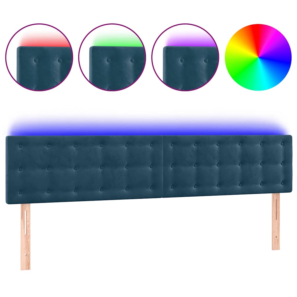 sengegavl med LED-lys 160x5x78/88 cm fløjl mørkeblå