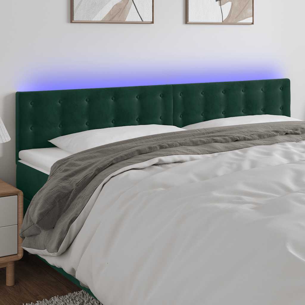 sengegavl med LED-lys 180x5x78/88 cm fløjl mørkegrøn