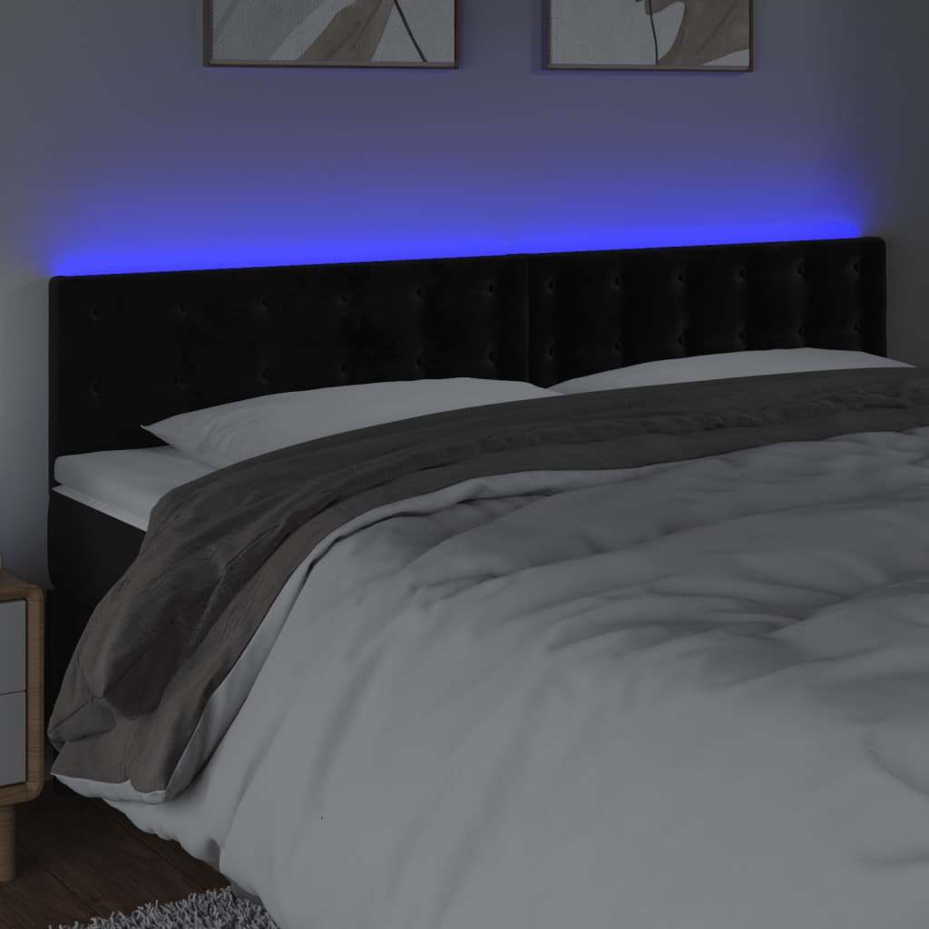 sengegavl med LED-lys 200x5x78/88 cm velour sort