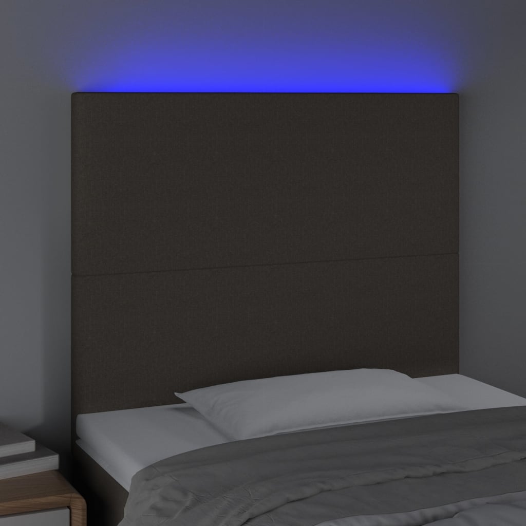sengegavl med LED-lys 80x5x118/128 cm stof gråbrun