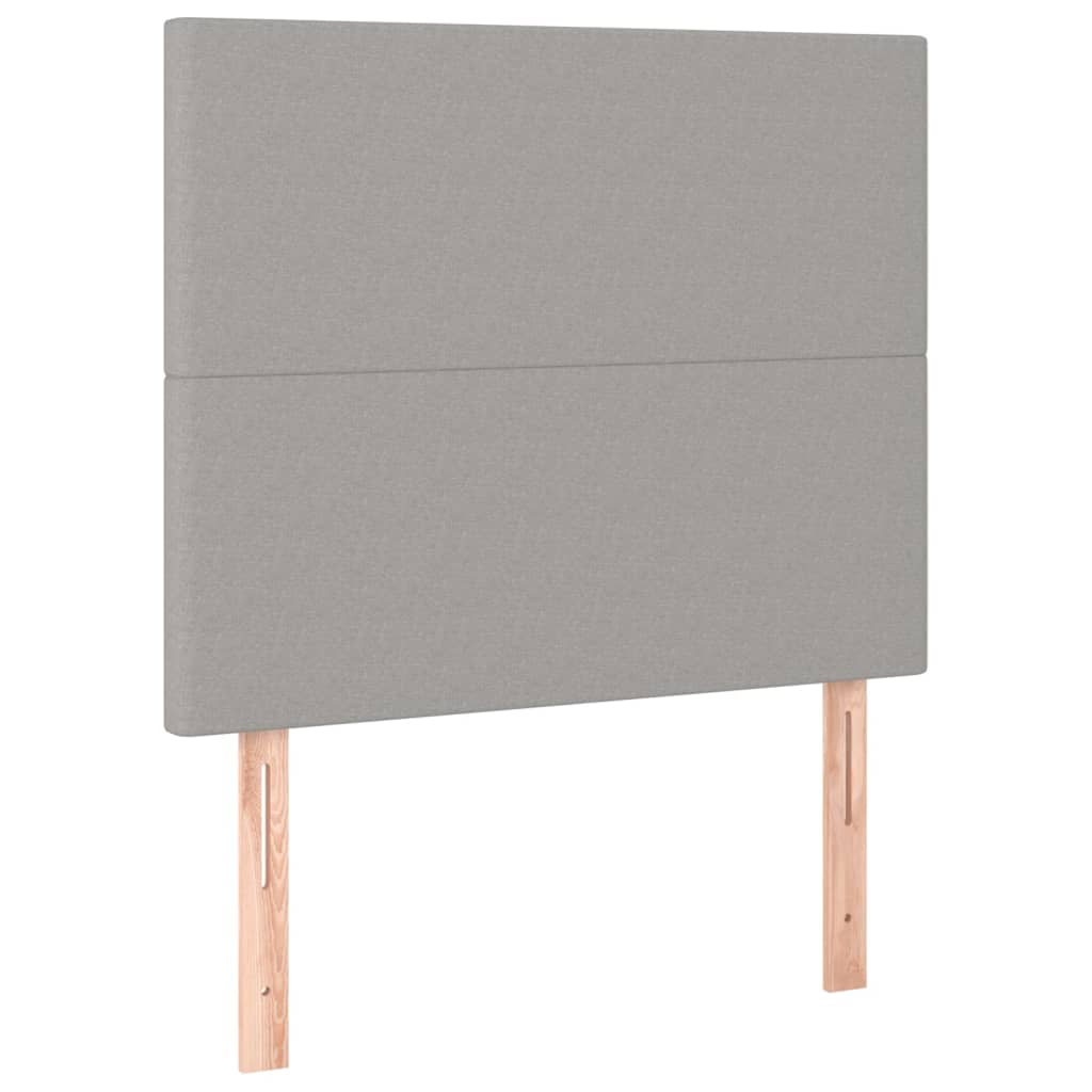sengegavl med LED-lys 90x5x118/128 cm stof lysegrå
