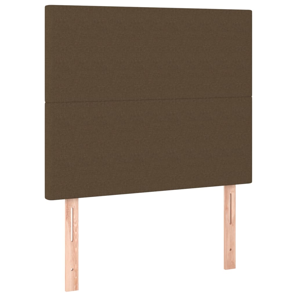 sengegavl med LED-lys 90x5x118/128 cm stof mørkebrun