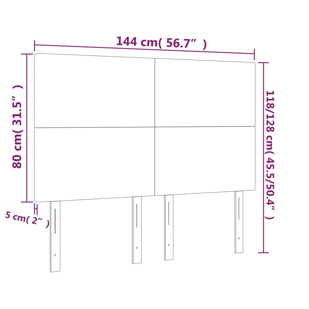 sengegavl med LED-lys 144x5x118/128 cm stof sort