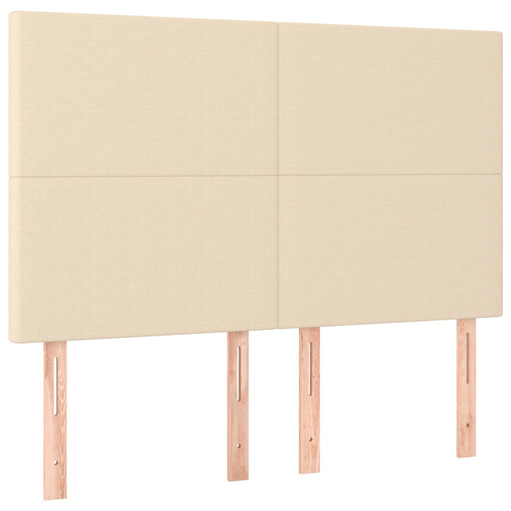 sengegavl med LED-lys 144x5x118/128 cm stof cremefarvet