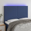 sengegavl med LED-lys 144x5x118/128 cm stof blå