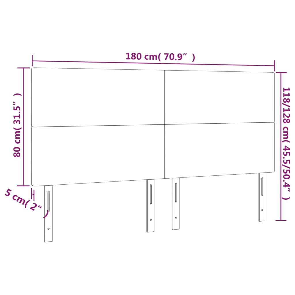 sengegavl med LED-lys 180x5x118/128 cm stof cremefarvet