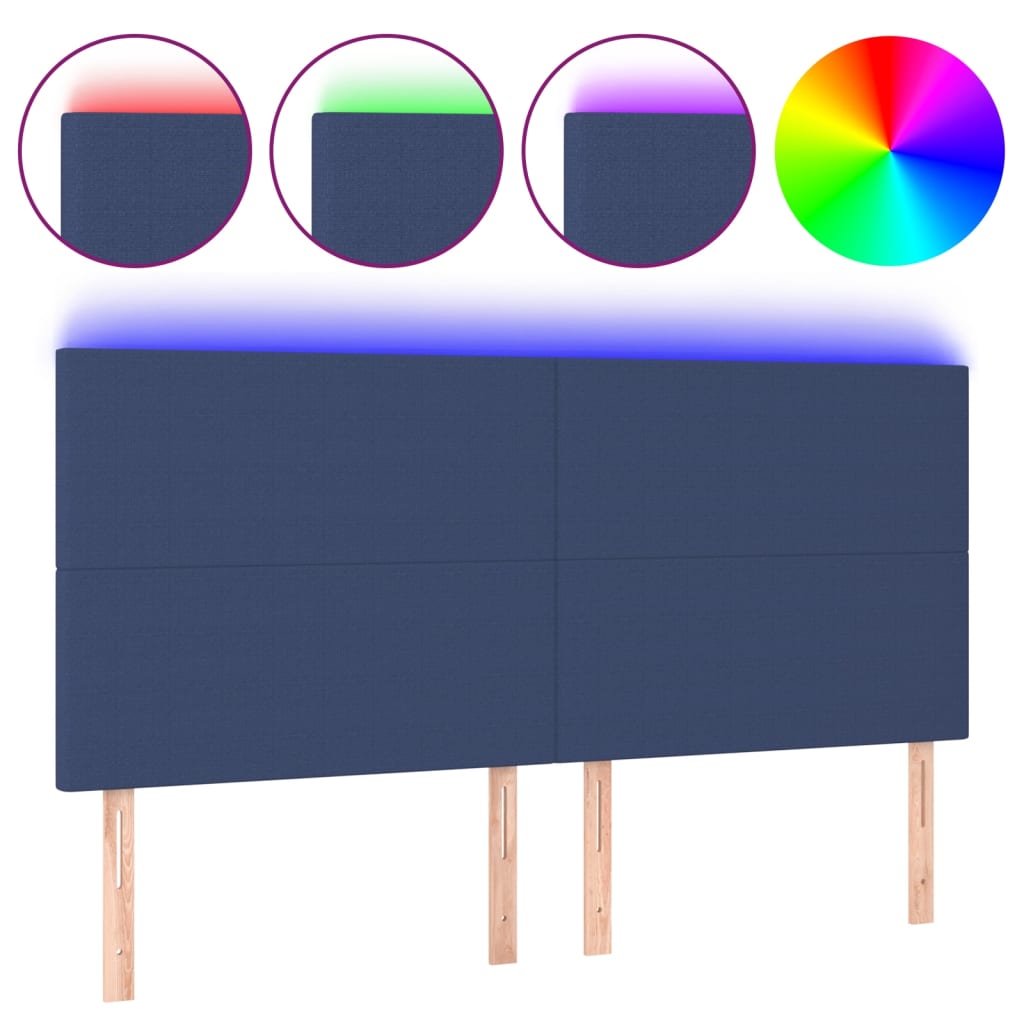 sengegavl med LED-lys 200x5x118/128 cm stof blå