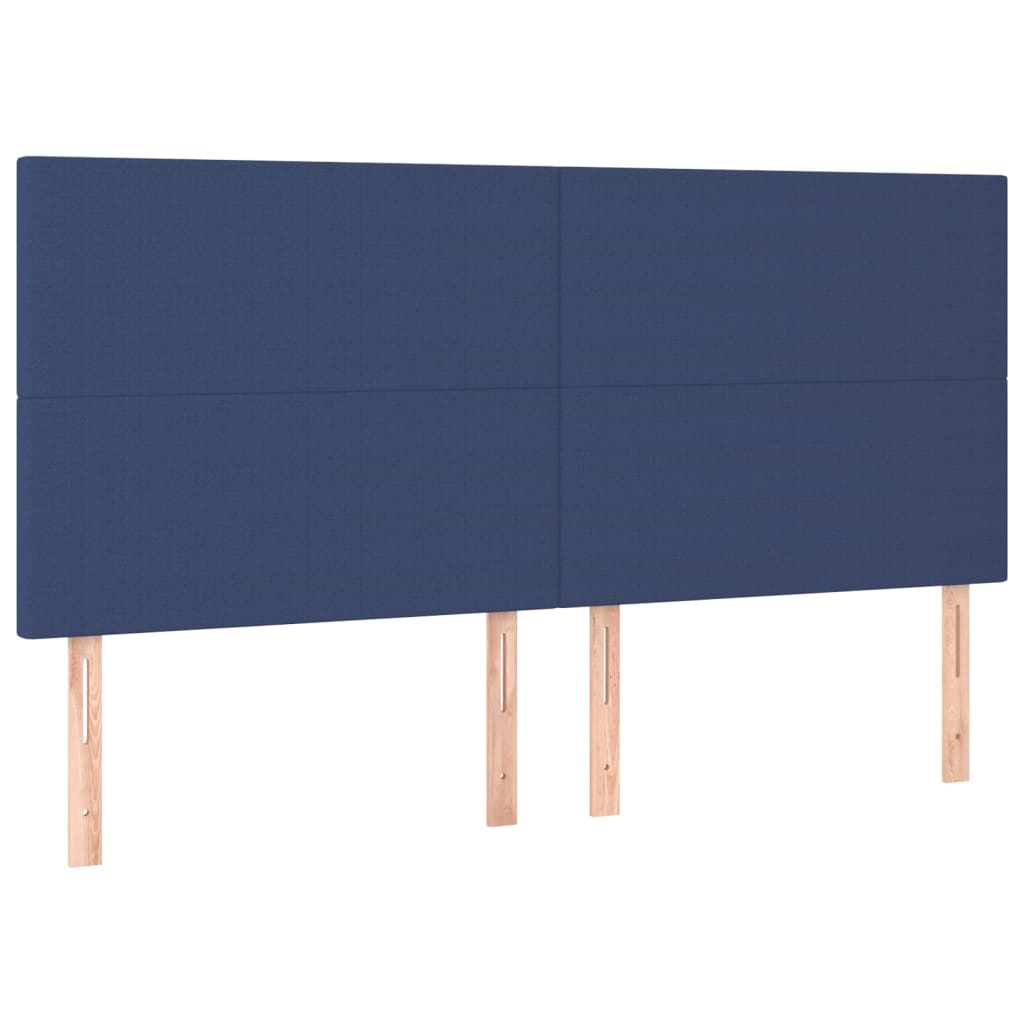 sengegavl med LED-lys 200x5x118/128 cm stof blå