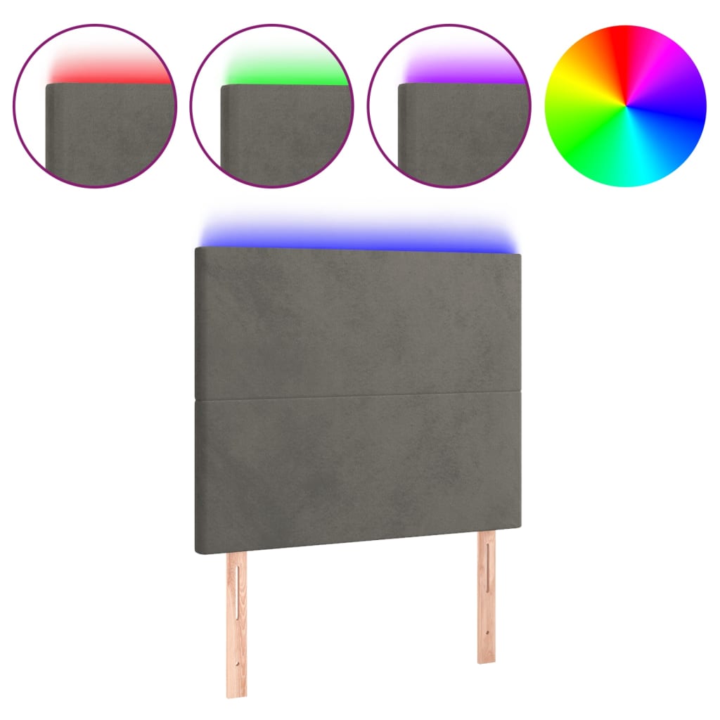 sengegavl med LED-lys 90x5x118/128 cm fløjl mørkegrå