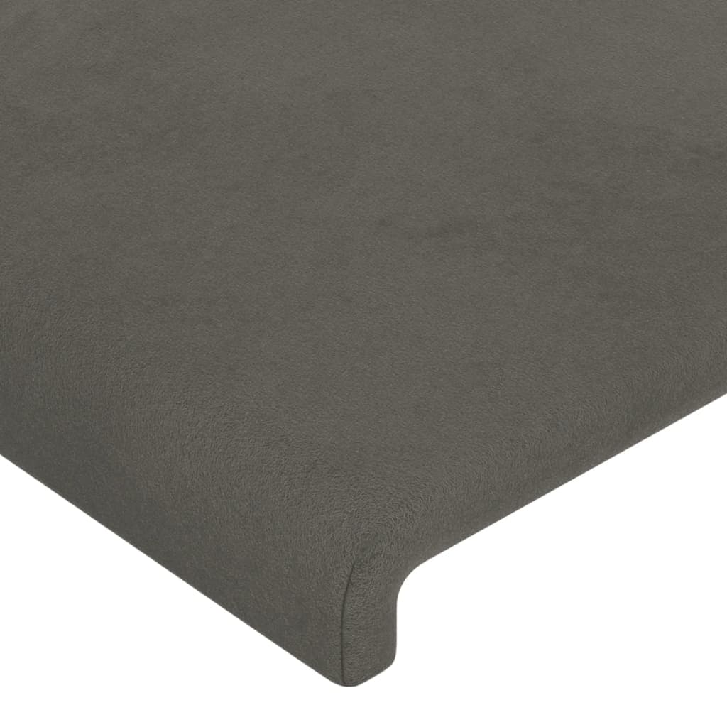 sengegavl med LED-lys 90x5x118/128 cm fløjl mørkegrå