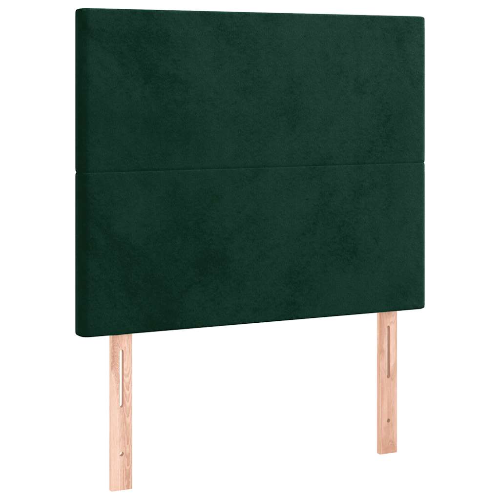 sengegavl med LED-lys 90x5x118/128 cm fløjl mørkegrøn