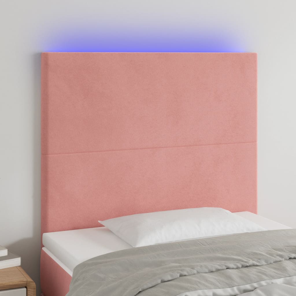 sengegavl med LED-lys 90x5x118/128 cm fløjl lyserød