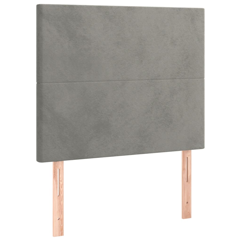 sengegavl med LED-lys 100x5x118/128 cm fløjl lysegrå