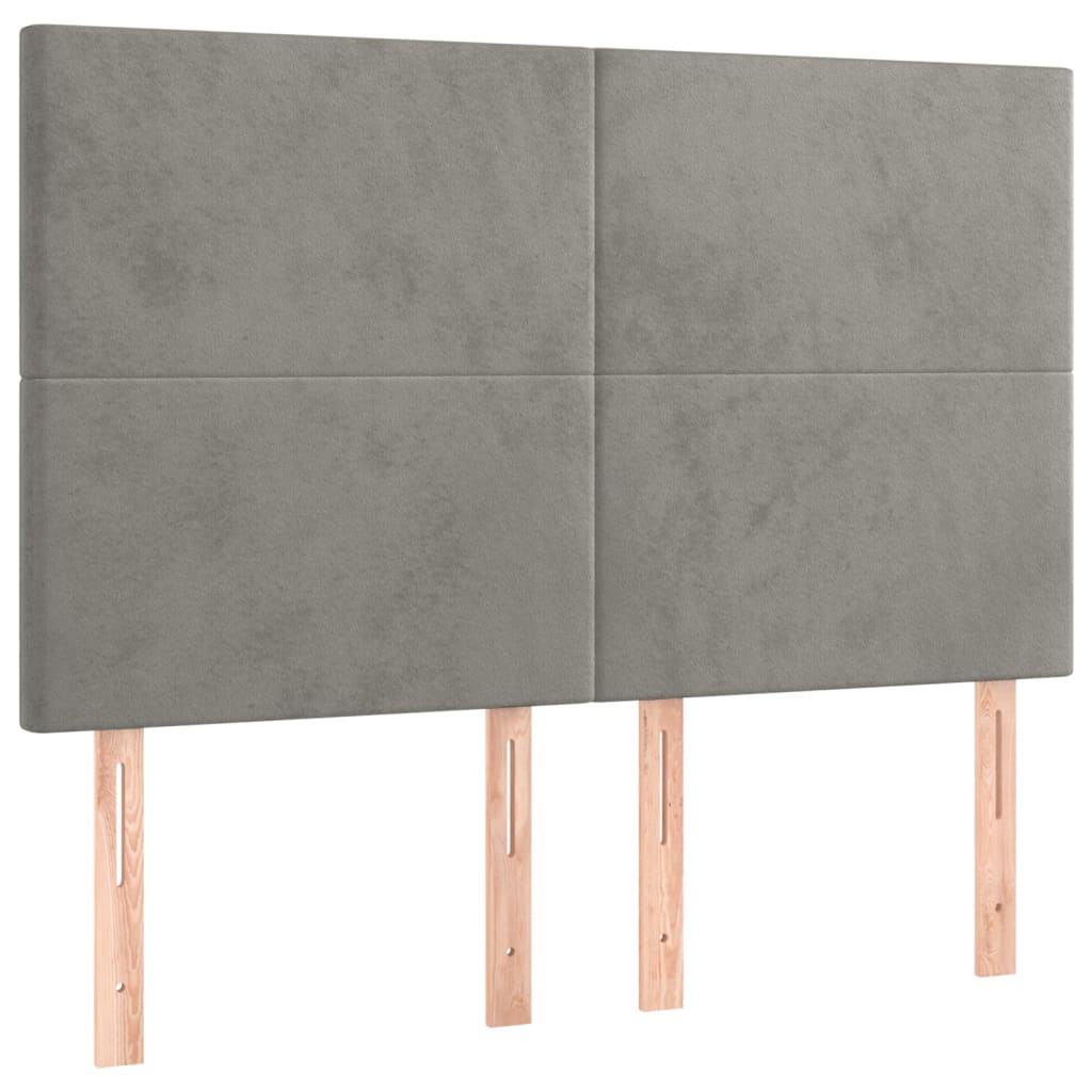 sengegavl med LED-lys 144x5x118/128 cm fløjl lysegrå