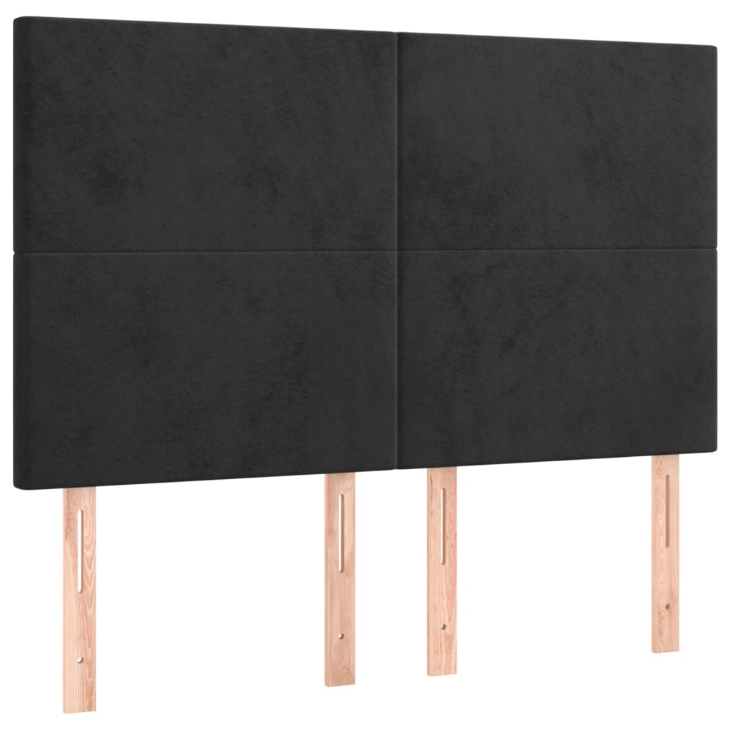 sengegavl med LED-lys 144x5x118/128 cm fløjl sort