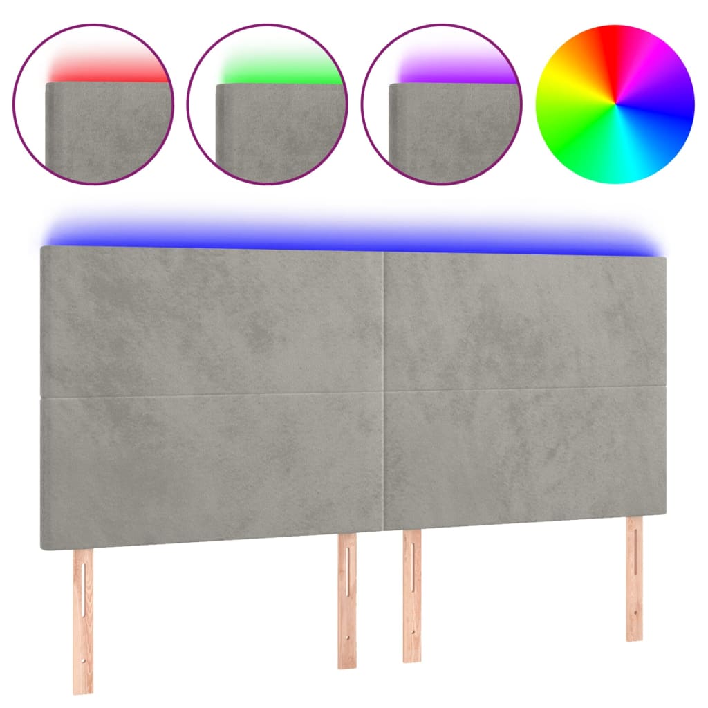 sengegavl med LED-lys 160x5x118/128 cm fløjl lysegrå