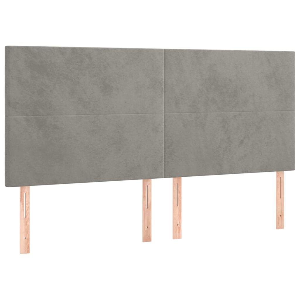sengegavl med LED-lys 160x5x118/128 cm fløjl lysegrå