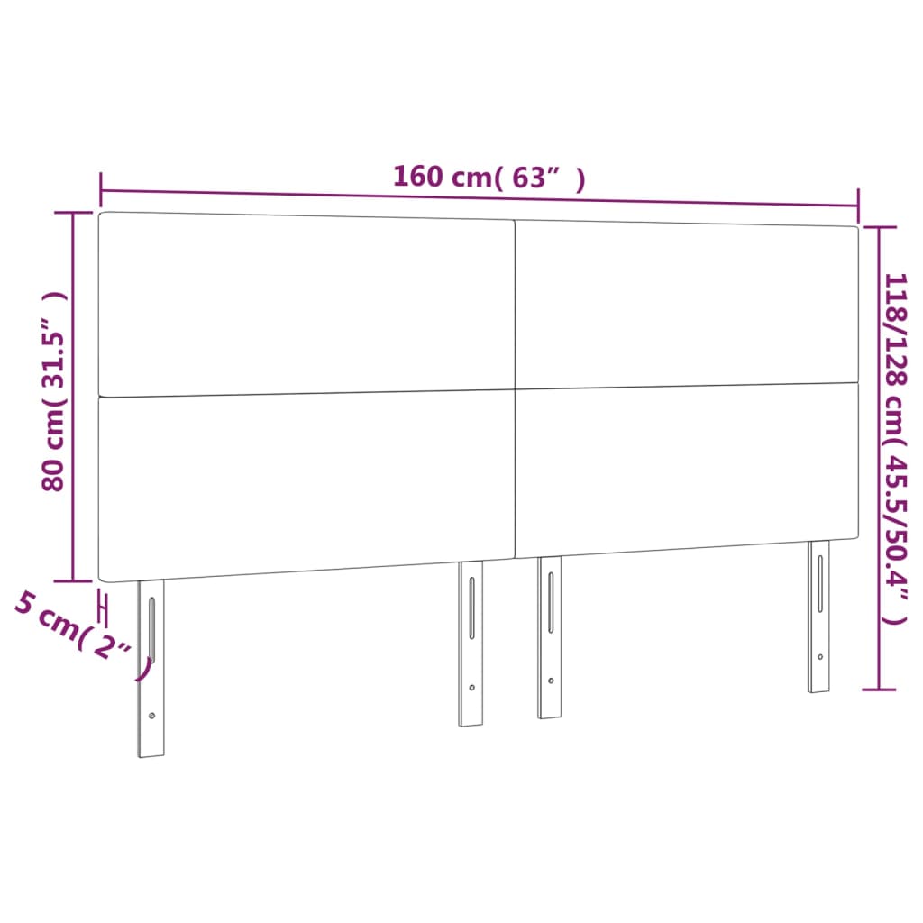 sengegavl med LED-lys 160x5x118/128 cm fløjl mørkegrå
