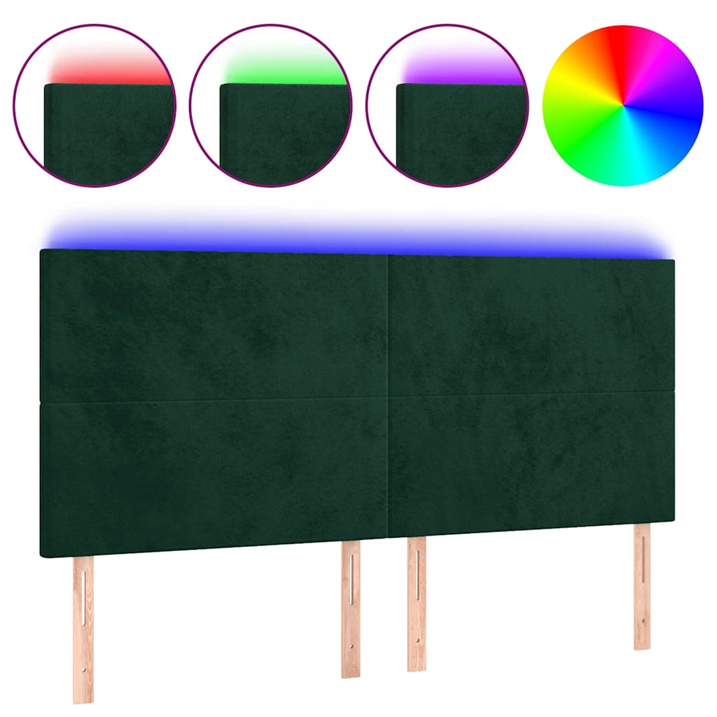 sengegavl med LED-lys 160x5x118/128 cm fløjl mørkegrøn
