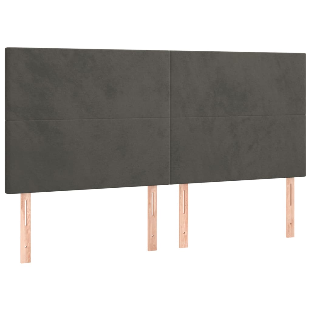 sengegavl med LED-lys 180x5x118/128 cm fløjl mørkegrå