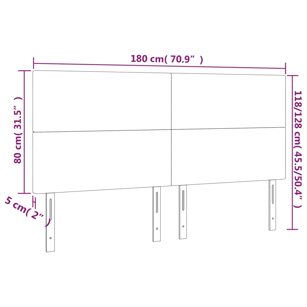 sengegavl med LED-lys 180x5x118/128 cm fløjl lyserød