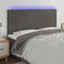 sengegavl med LED-lys 200x5x118/128 cm fløjl mørkegrå