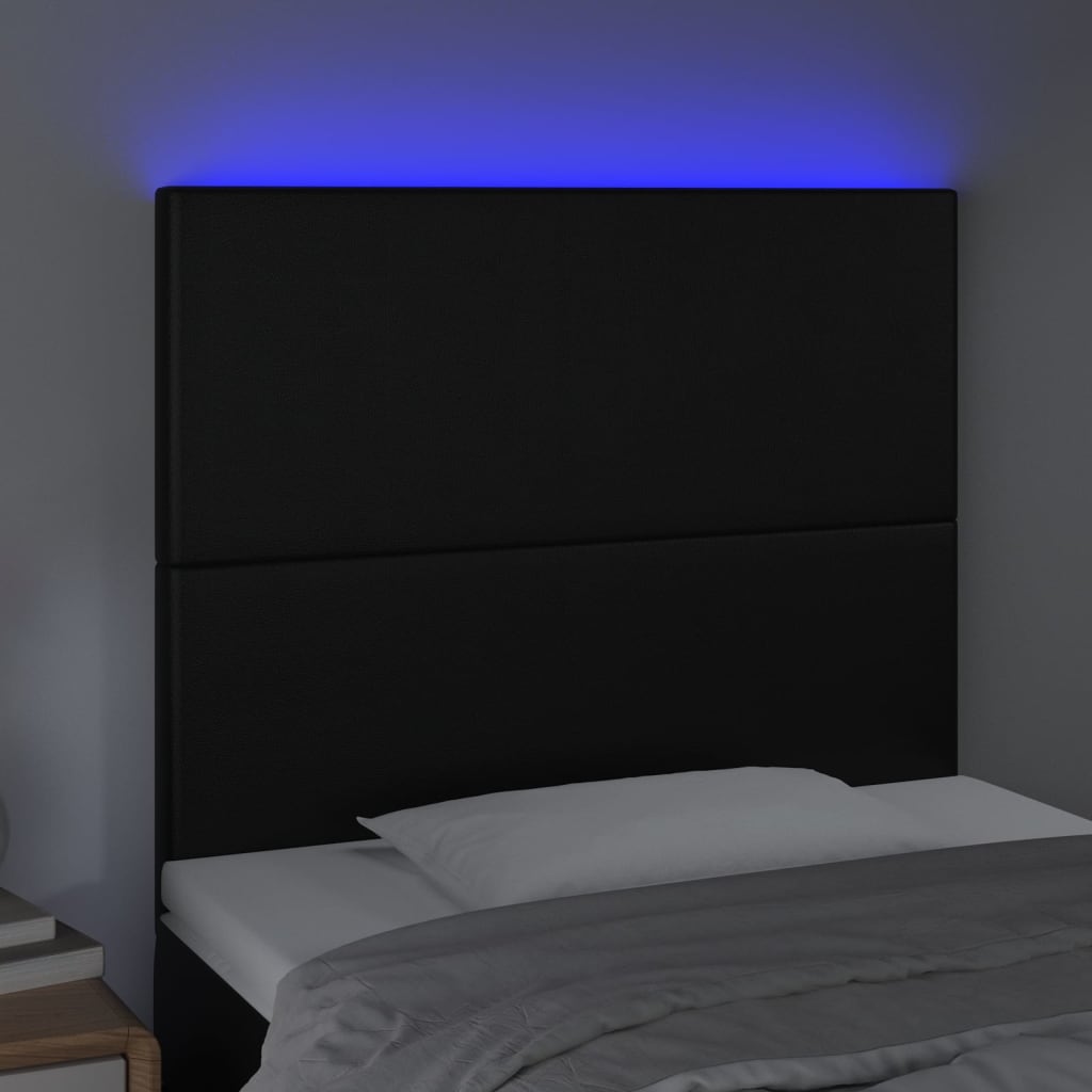 sengegavl med LED-lys 80x5x118/128 cm kunstlæder sort