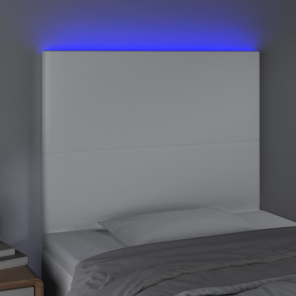 sengegavl med LED-lys 90x5x118/128 cm kunstlæder hvid