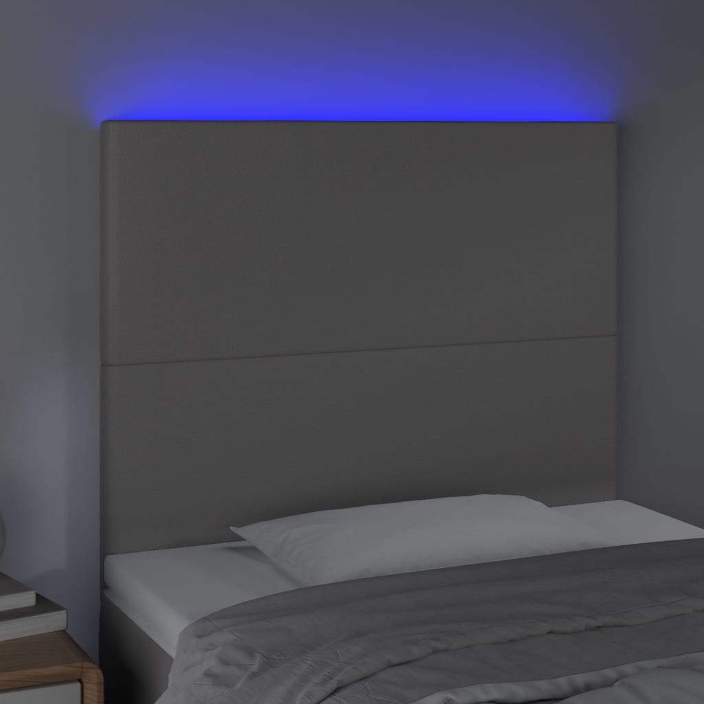 sengegavl med LED-lys 100x5x118/128 cm kunstlæder grå