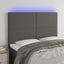 sengegavl med LED-lys 144x5x118/128 cm kunstlæder grå