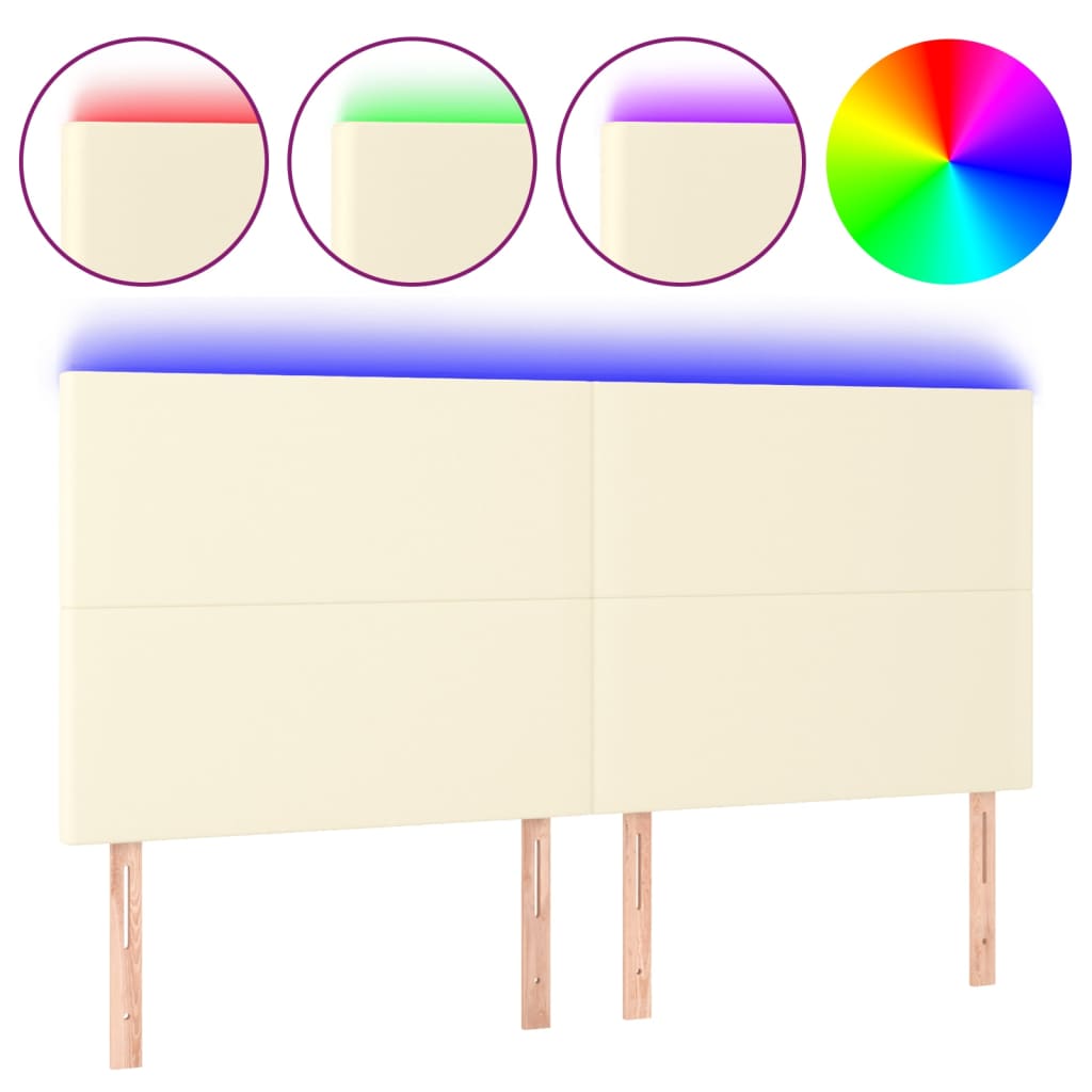 sengegavl med LED-lys 160x5x118/128 cm kunstlæder cremefarvet