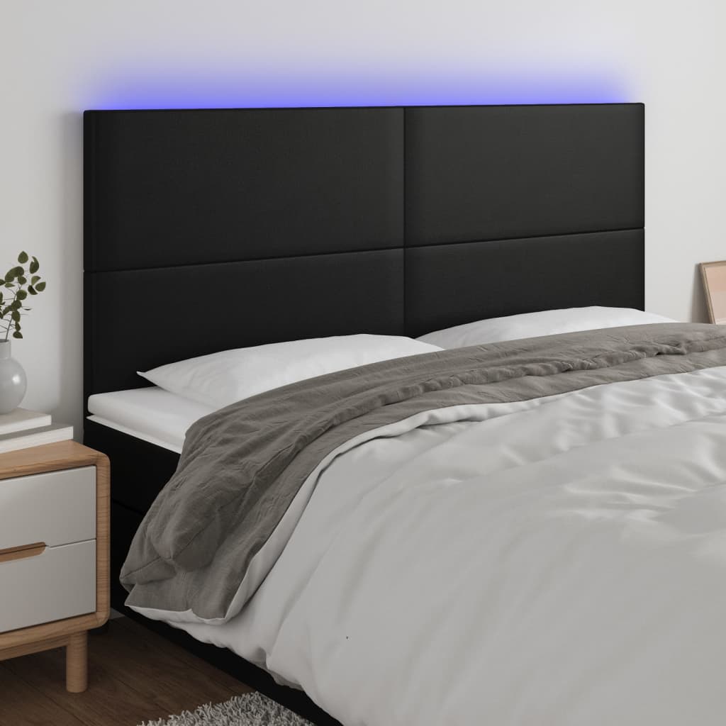 sengegavl med LED-lys 180x5x118/128 cm kunstlæder sort